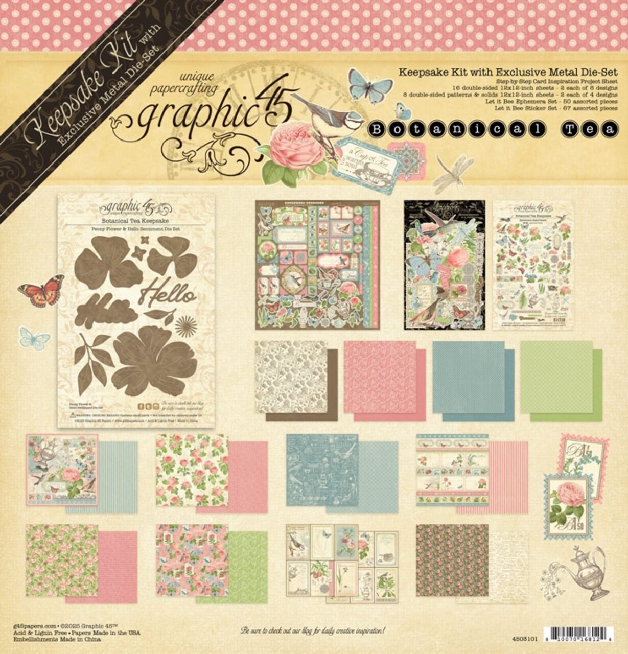Graphic 45 Keepsake Kit With Exclusive Metal Die Set-Botanical Tea